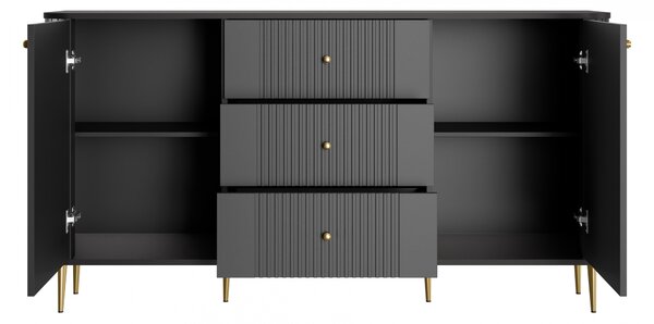 Comodă cu sertare Vesper 160 cm - negru / picioare aurii