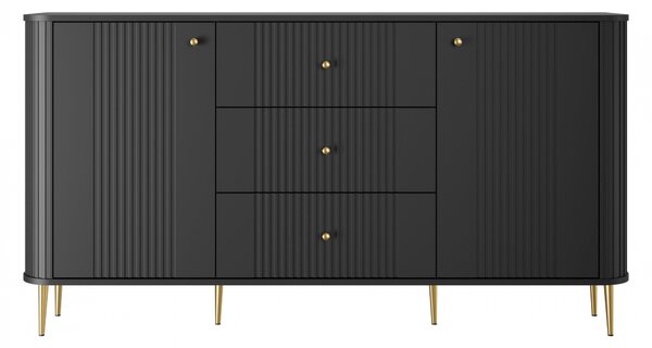 Comodă cu sertare Vesper 160 cm - negru / picioare aurii