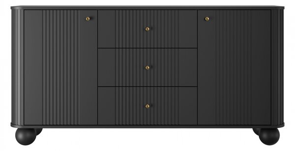 Comodă cu sertare Vesper 160 cm pe picioare sferice - negru / mânere aurii / picioare sferice