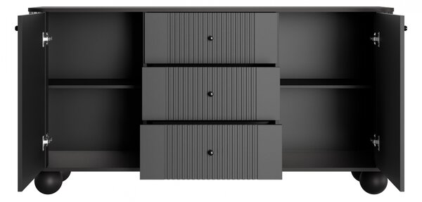 Comodă cu sertare Vesper 160 cm picioare sferice - negru / mânere negre