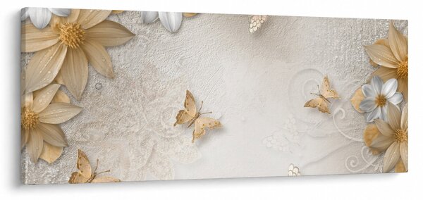 Tablou - Flori cu fluturi (120x50 cm)