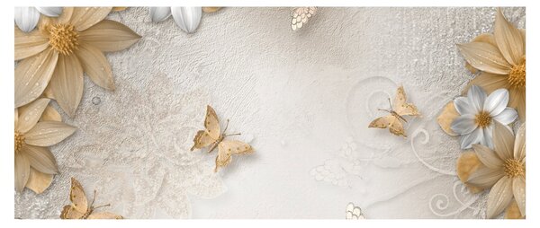 Tablou - Flori cu fluturi (120x50 cm)