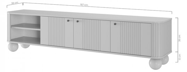 Comodă TV Vesper 187 cm cu trei uși - kaszmir / nuc / mânere negre / picioare sferice