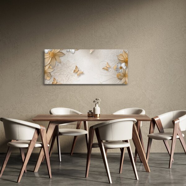 Tablou - Flori cu fluturi (120x50 cm)