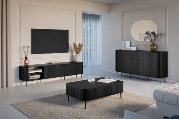 Comodă TV Vesper 3D 187 cm - negru / picioare negre
