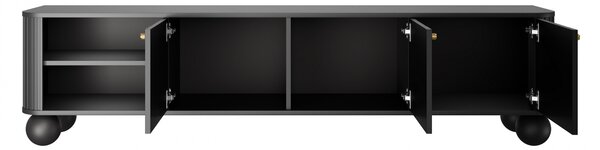 Comodă TV Vesper 187 cm trei uși - negru cu mânere aurii / picioare sferice