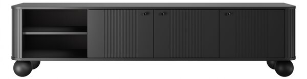 Comodă TV Vesper 187 cm cu 3 uși - negru / mânere negre / picioare sferice