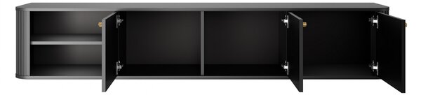 Comodă TV suspendată Vesper 187 cm cu 3 uși - negru / mânere aurii