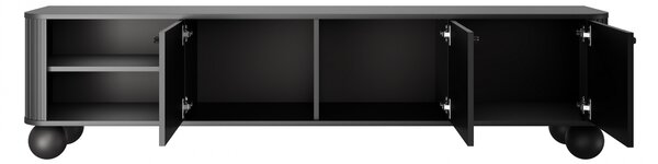 Comodă TV Vesper 187 cm cu 3 uși - negru / mânere negre / picioare sferice