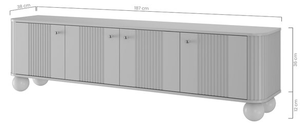 Comodă TV Vesper 4D 187 cm - negru / mânere aurii / picioare sferice