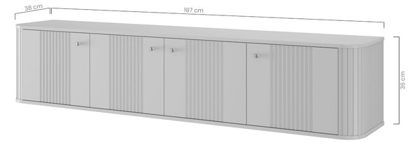 Dulap TV suspendată Vesper 4D 187 cm - negru / mânere aurii