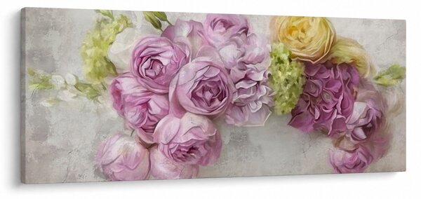 Tablou - Flori pe perete culorile pastel (120x50 cm)