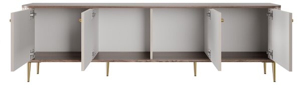 Dulap TV Vesper 4D 187 cm - cașmir / nuc / picioare aurii
