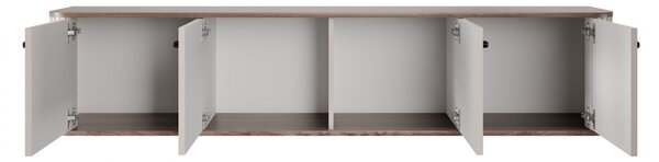Comodă TV suspendată Vesper 4D 187 cm - cașmir / nuc / mânere negre
