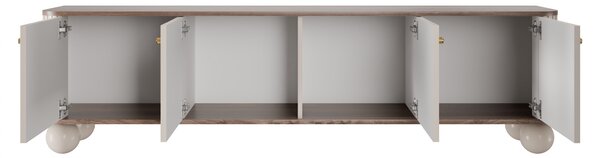 Dulap TV Vesper 4D 187 cm - cașmir / nuc / mânere aurii / picioare rotunde