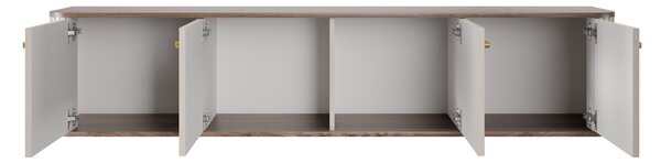 Dulap TV suspendată Vesper 4D 187 cm - cașmir / nuc / mânere aurii