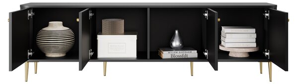 Dulap TV Vesper 4D 187 cm - negru / picioare aurii