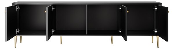 Dulap TV Vesper 4D 187 cm - negru / picioare aurii