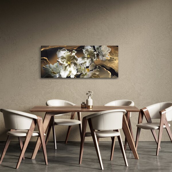 Tablou - Flori de orhidee pe fundal de marmură (120x50 cm)