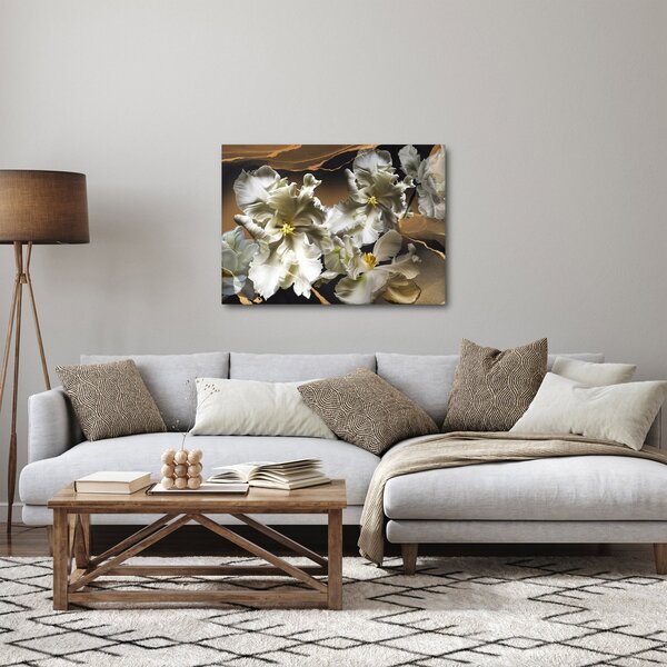 Tablou - Flori de orhidee pe fundal de marmură (70x50 cm)