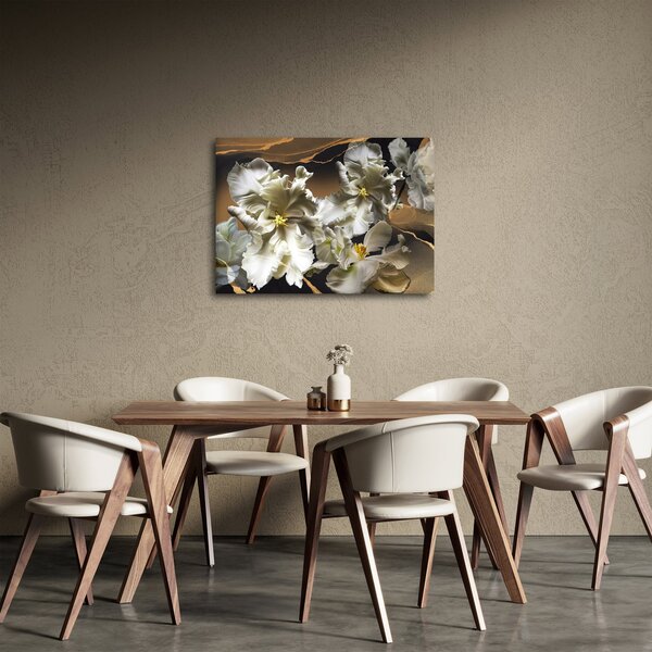Tablou - Flori de orhidee pe fundal de marmură (70x50 cm)
