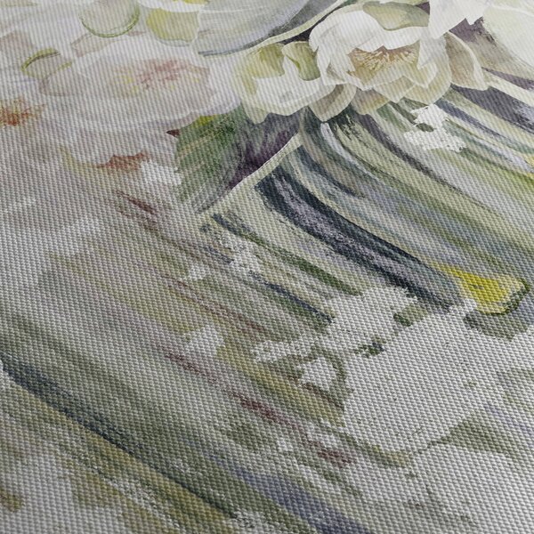 Tablou - Flori albe, vintage (cu ceas) (90x30 cm)
