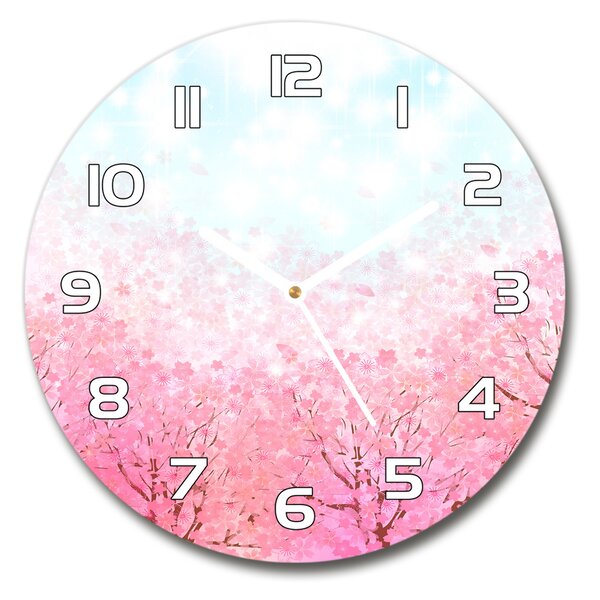 Ceas rotund de perete din sticlă flori de cireș