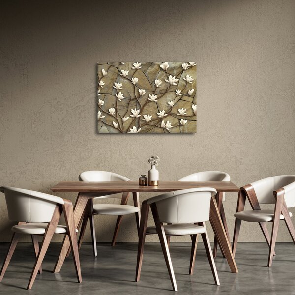 Tablou - Magnolii albe pe zidărie de piatră (70x50 cm)