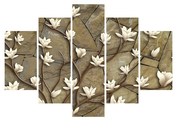 Tablou - Magnolii albe pe zidărie de piatră (150x105 cm)