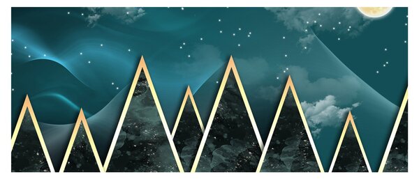 Tablou - Lună plină deasupra munțiilor aurii (120x50 cm)