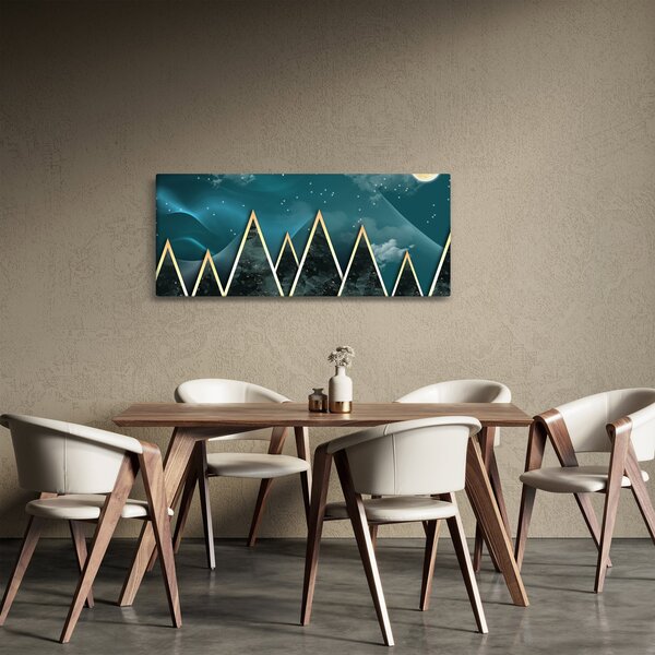 Tablou - Lună plină deasupra munțiilor aurii (120x50 cm)