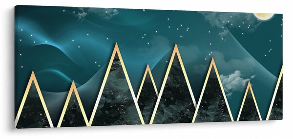 Tablou - Lună plină deasupra munțiilor aurii (120x50 cm)