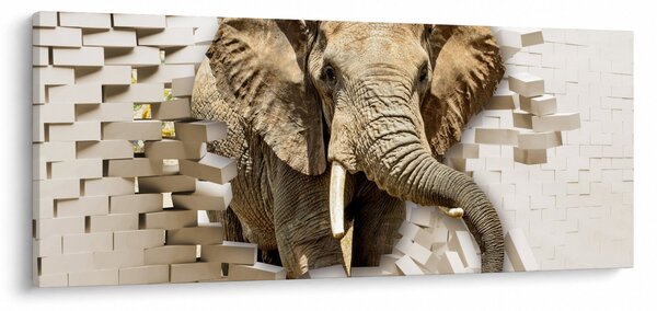 Tablou - Elefant spârgând peretele (120x50 cm)