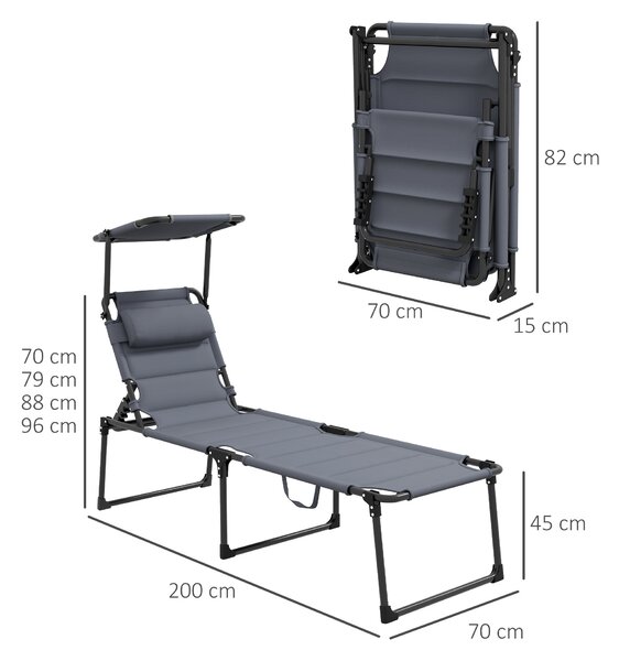 Outsunny Sezlong Pliabil pentru Exterior cu Parasolar Reglabil, Sezlong Confortabil cu Capitonaj cu Uscare Rapida si Tetiera | Aosom Romania
