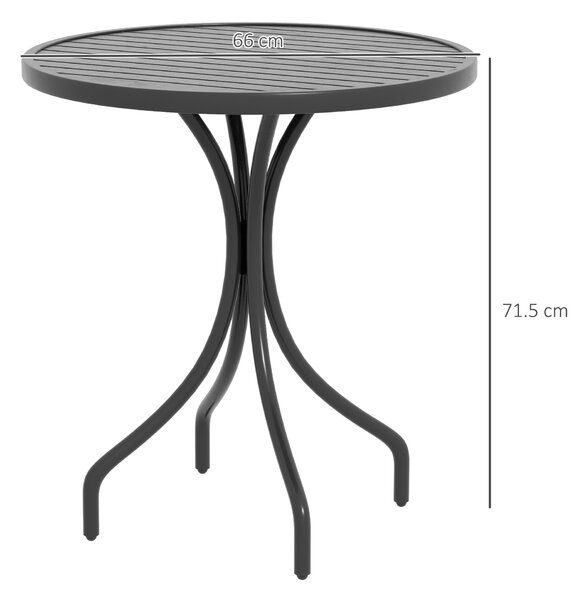 Outsunny Masă Rotundă de Grădină 66cm, Masă Laterală de Exterior cu Ramă din Oțel, Blat cu Lamele, Negru | Aosom Romania