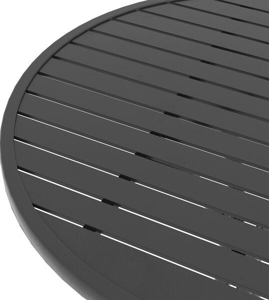 Outsunny Masă Rotundă de Grădină 66cm, Masă Laterală de Exterior cu Ramă din Oțel, Blat cu Lamele, Negru | Aosom Romania