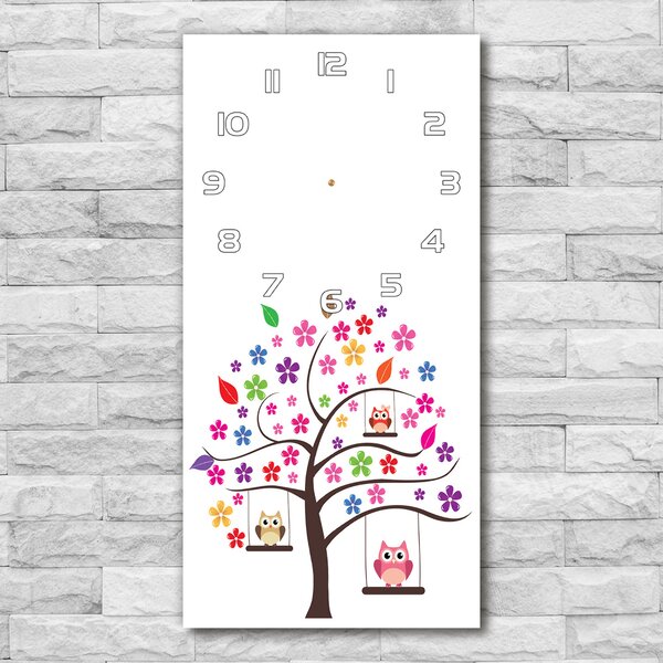 Ceas vertical de perete din sticlă Owls pe leagăne