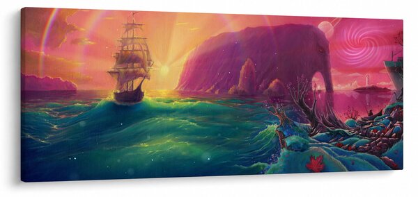 Tablou - Pictură în ulei, călătorie într-un țărăm fantastic (120x50 cm)