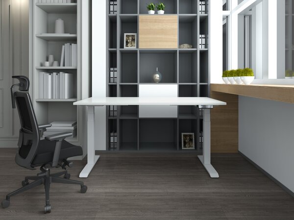 Birou reglabil pe inaltime TerrA7 WHITE - 2 motoare, profil dreptunghiular, culoare cadru Alb