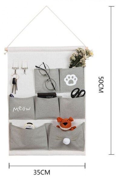Organizator textil suspendat pentru jucarii si depozitare, Meow, 50x35 cm