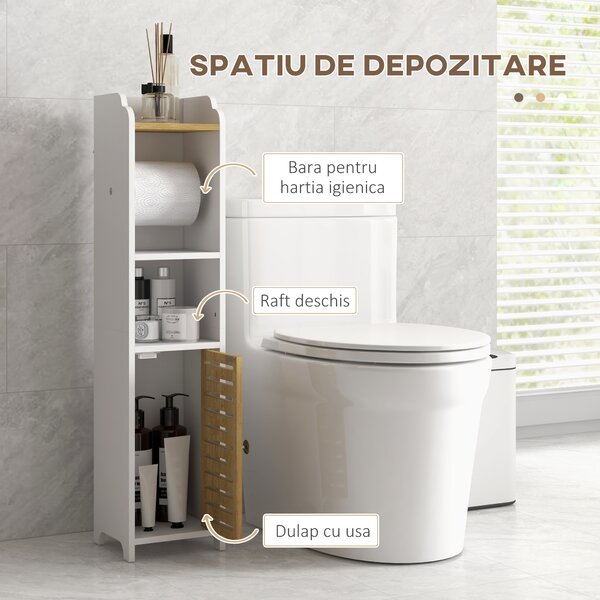 Kleankin Suport pentru Hartie Igienica, Dulap de Depozitare pentru Baie cu Suport pentru Role de Hartie Igienica | Aosom Romania