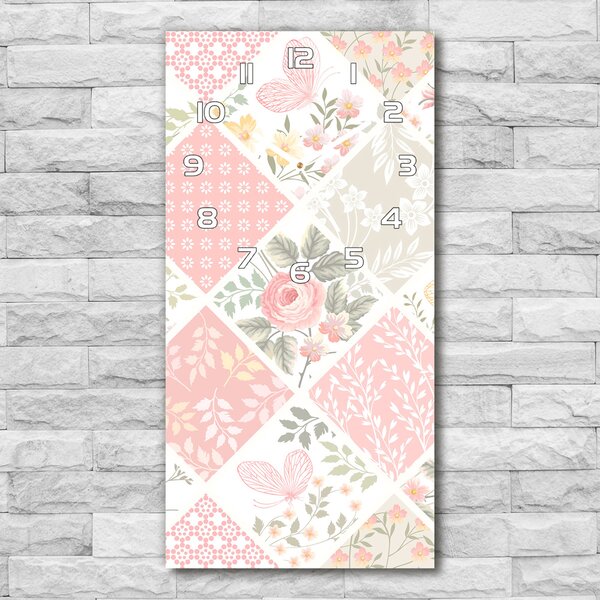 Ceas vertical de perete din sticlă model floral