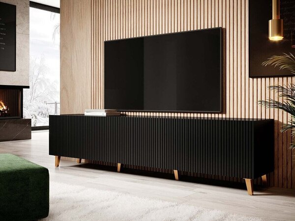 Comodă TV Dicto I, Auriu, Negru, MDF, PAL laminat, 52x201x40cm, 50.5 kg