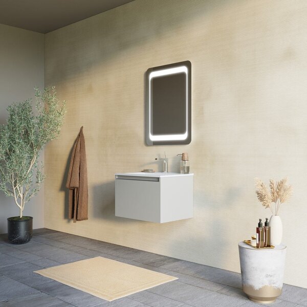 Mobilier Baie, 60cm, Bej Mat Cu Lavoar și Oglindă 60x80 | Monaco