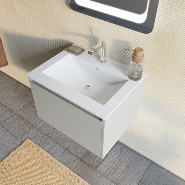 Mobilier Baie, 60cm, Bej Mat Cu Lavoar și Oglindă 60x80 | Monaco