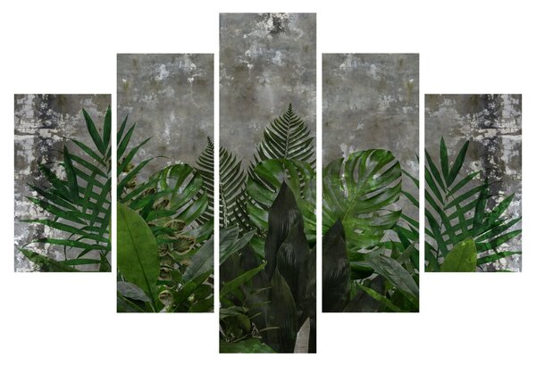 Tablou - Zid de beton cu plante (150x105 cm)
