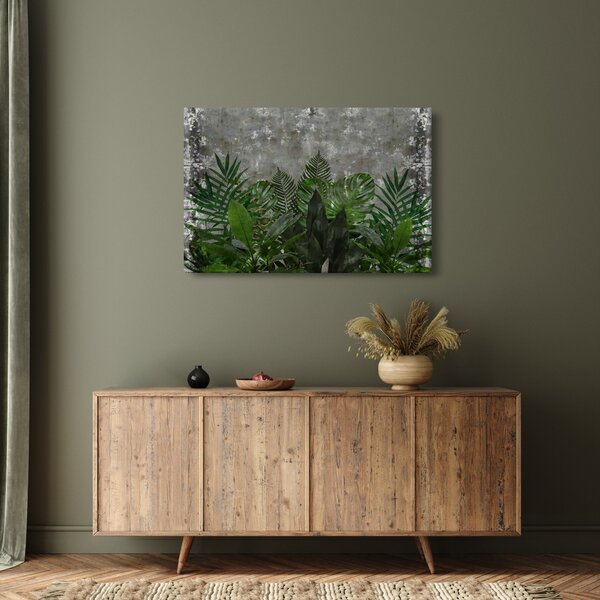 Tablou - Zid de beton cu plante (90x60 cm)