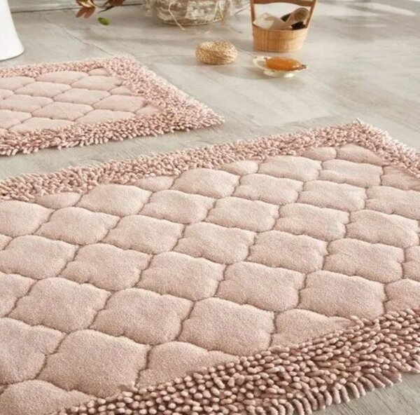 Covor baie, Rombs Roz, Covor 100% Bumbac, Dimensiunea 60x100 cm 60 x 100