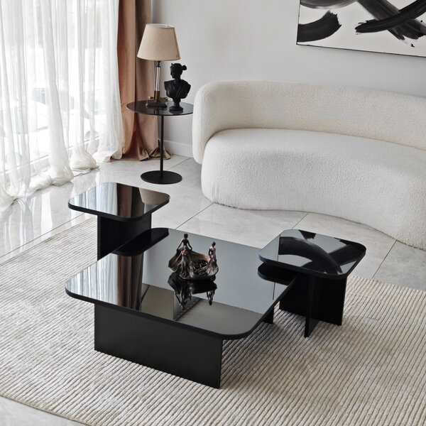 Set de măsuțe de cafea, Hanah Home, Culoare: Negru Fumu