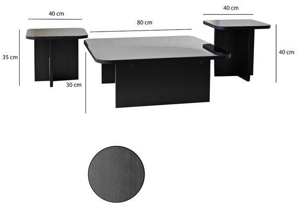 Set de măsuțe de cafea, Hanah Home, Culoare: Negru Fumu